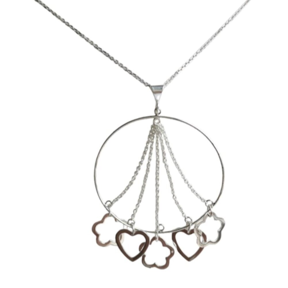 Sterling Silver Medallion Pendant with heart and flower charms - Picture 4 of 9